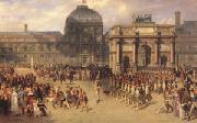 joseph-Louis-Hippolyte  Bellange A Review Day under the Empire in the Cour de Carrousel near the Tuileries Palace (mk05) France oil painting artist